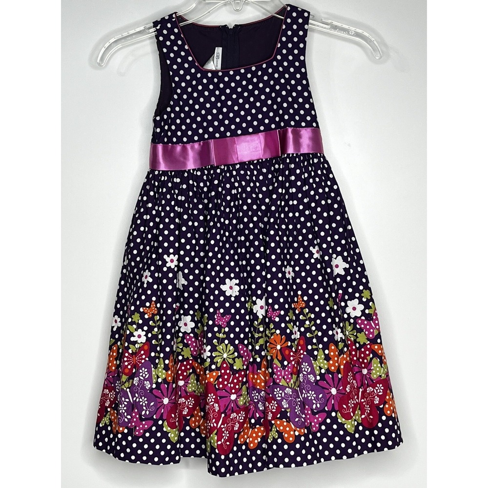 Bonnie Jean Sleeveless Purple Polka Dot A-Line Spring Dress Girls Size 4